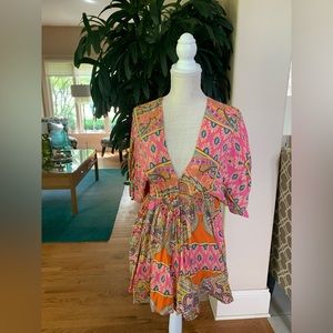 💗💚Women’s Vici Pink Boho Print Beach Pool Tie-back Coverup Size Small💗💚